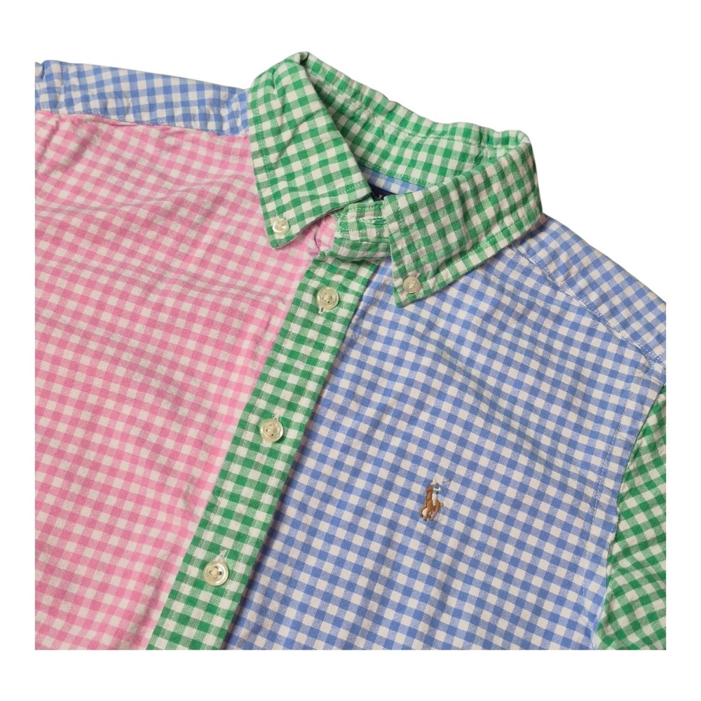 Polo Ralph Lauren Boys M 10-12 Colorblock Gingham Button Shirt Pony Preppy